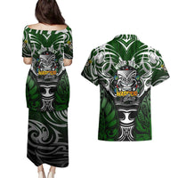 Personalised Warriors Maori Darts Couples Matching Puletasi and Hawaiian Shirt New Zealand Darts Silver Fern