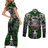Personalised Warriors Maori Darts Couples Matching Short Sleeve Bodycon Dress and Long Sleeve Button Shirt New Zealand Darts Silver Fern