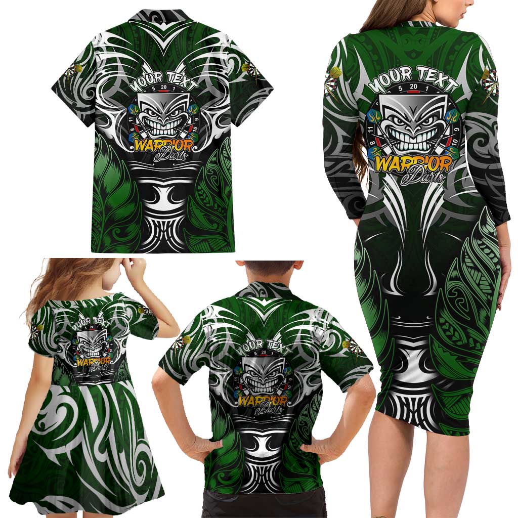 Personalised Warriors Maori Darts Family Matching Long Sleeve Bodycon Dress and Hawaiian Shirt New Zealand Darts Silver Fern