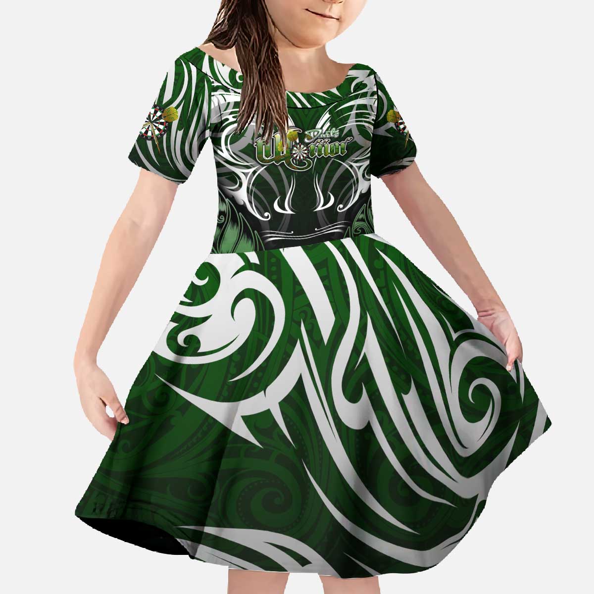 Personalised Warriors Maori Darts Family Matching Off The Shoulder Long Sleeve Dress and Hawaiian Shirt New Zealand Darts Silver Fern