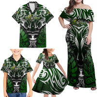 Personalised Warriors Maori Darts Family Matching Off Shoulder Maxi Dress and Hawaiian Shirt New Zealand Darts Silver Fern