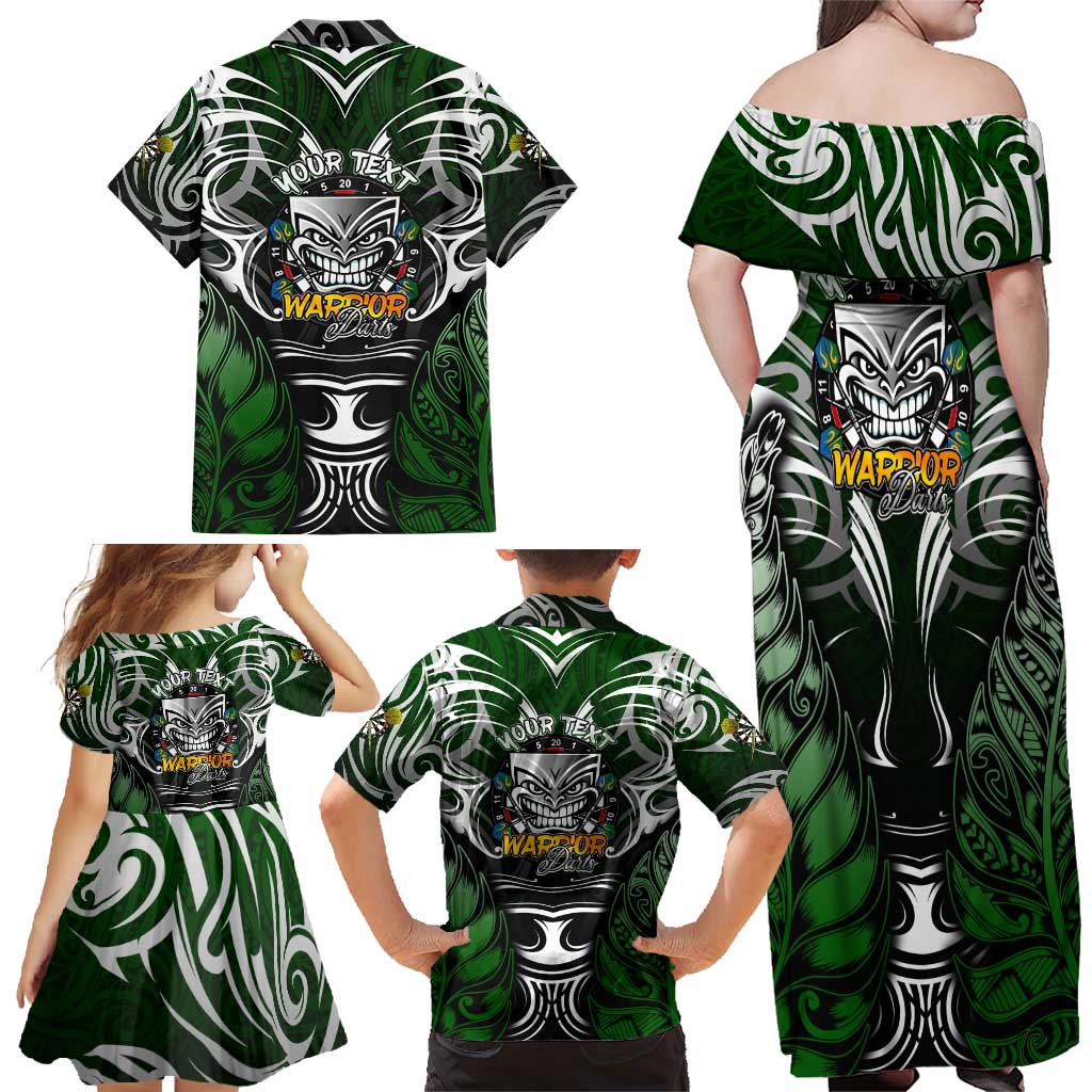 Personalised Warriors Maori Darts Family Matching Off Shoulder Maxi Dress and Hawaiian Shirt New Zealand Darts Silver Fern