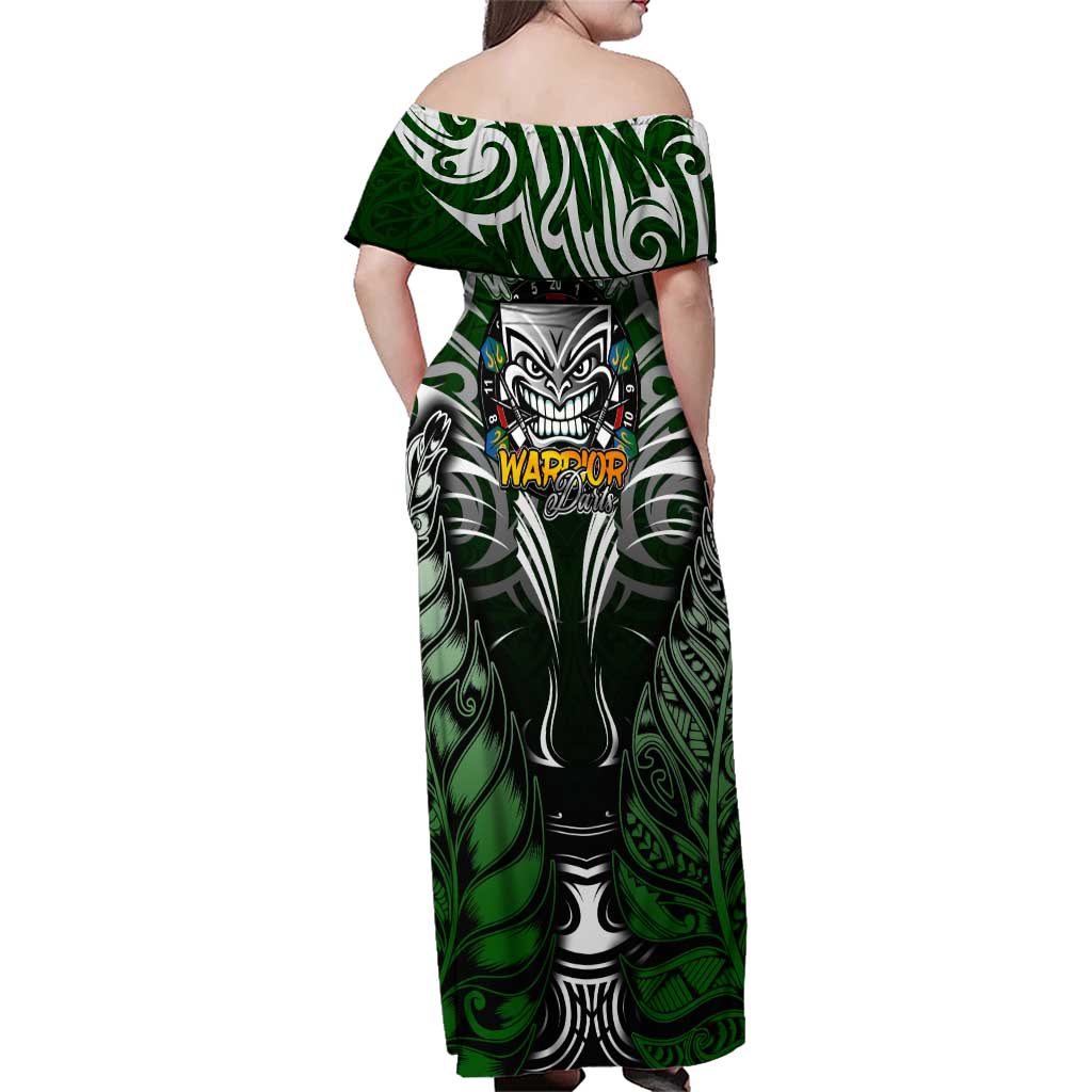 Personalised Warriors Maori Darts Family Matching Off Shoulder Maxi Dress and Hawaiian Shirt New Zealand Darts Silver Fern