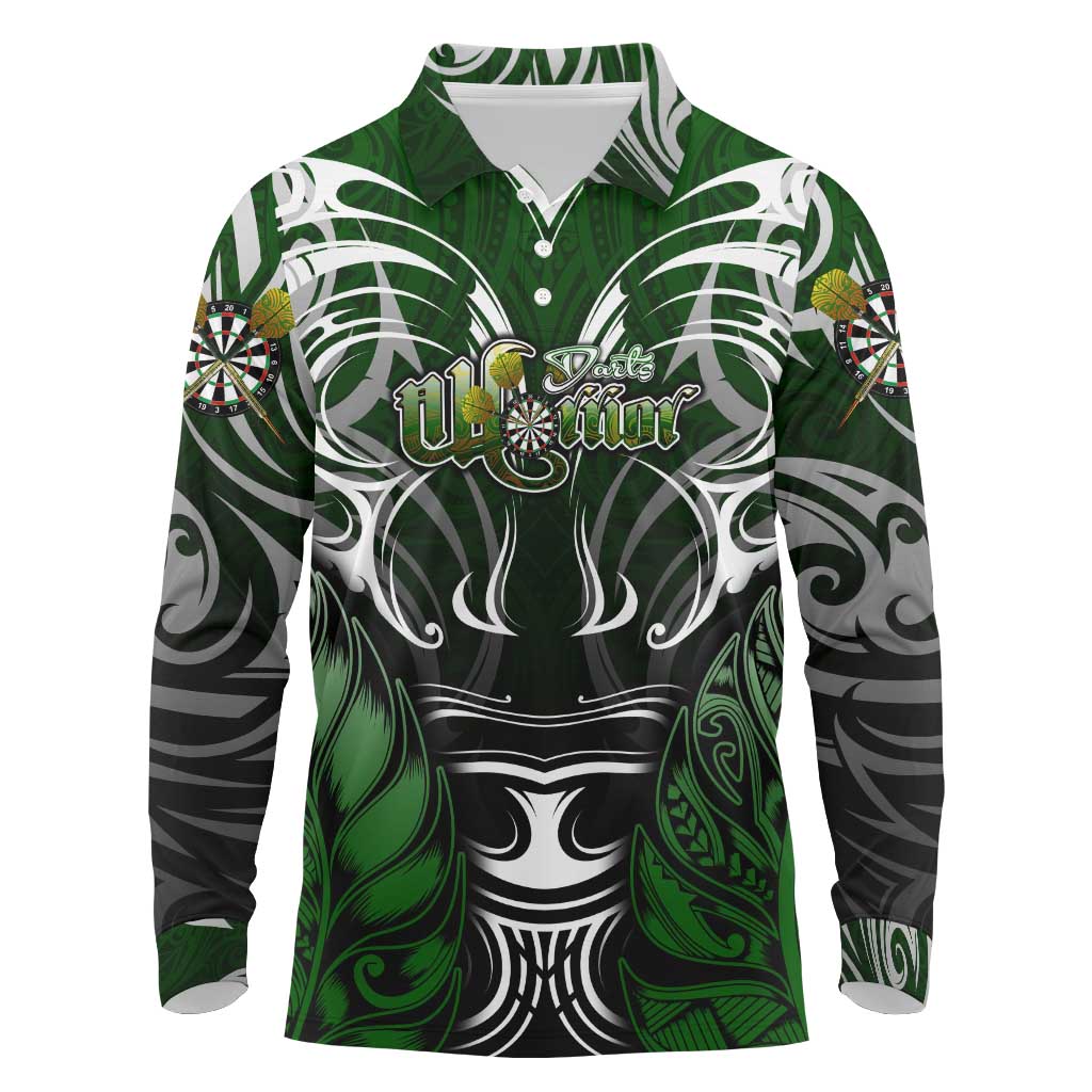 Personalised Warriors Maori Darts Long Sleeve Polo Shirt New Zealand Darts Silver Fern