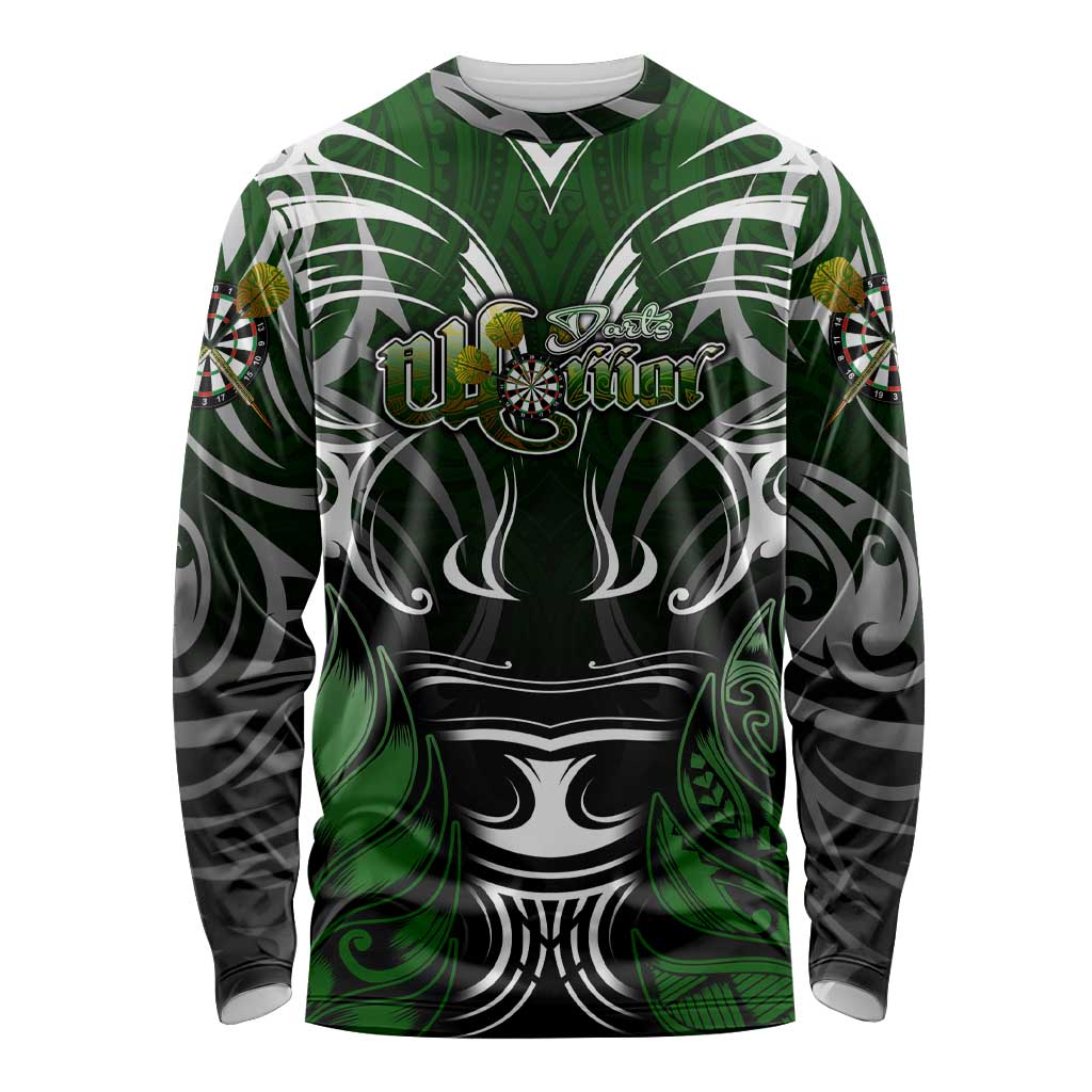Personalised Warriors Maori Darts Long Sleeve Shirt New Zealand Darts Silver Fern
