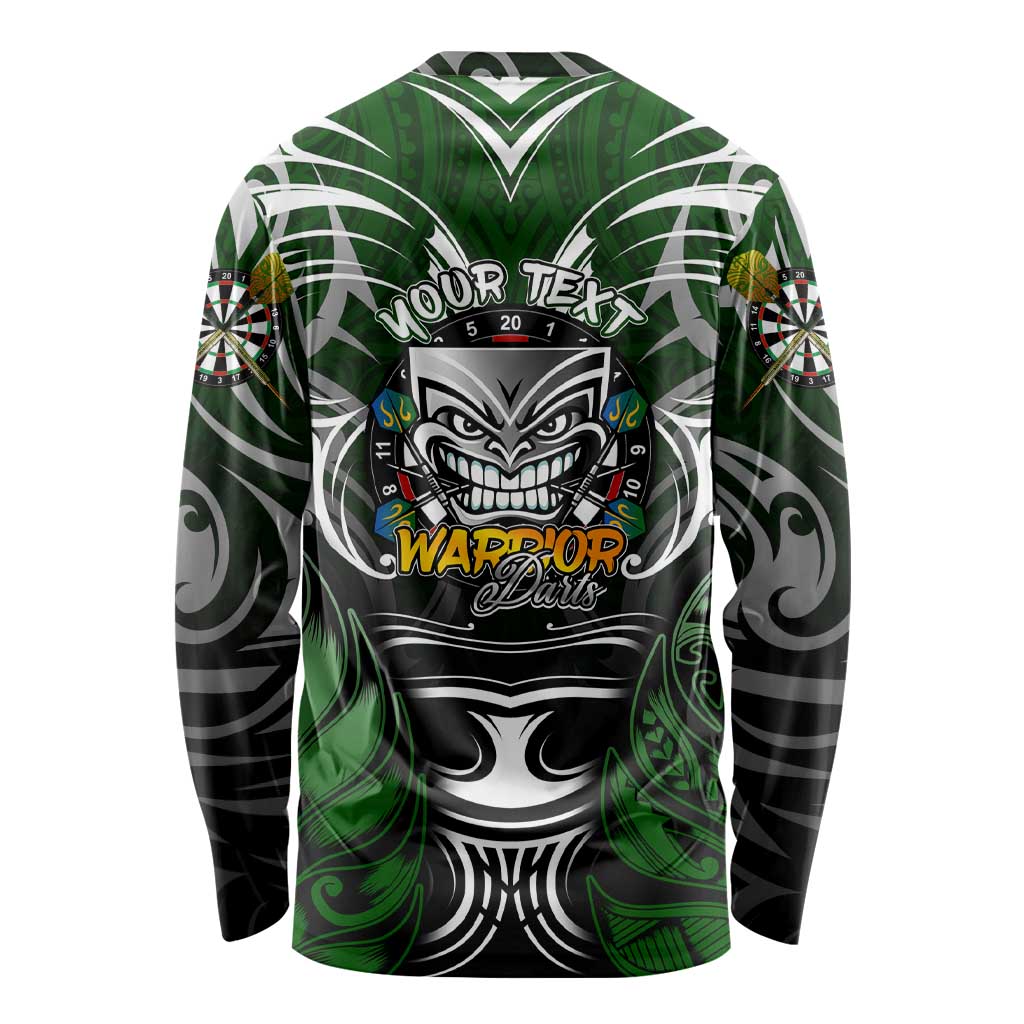 Personalised Warriors Maori Darts Long Sleeve Shirt New Zealand Darts Silver Fern