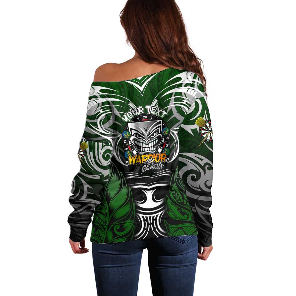 Personalised Warriors Maori Darts Off Shoulder Sweater New Zealand Darts Silver Fern