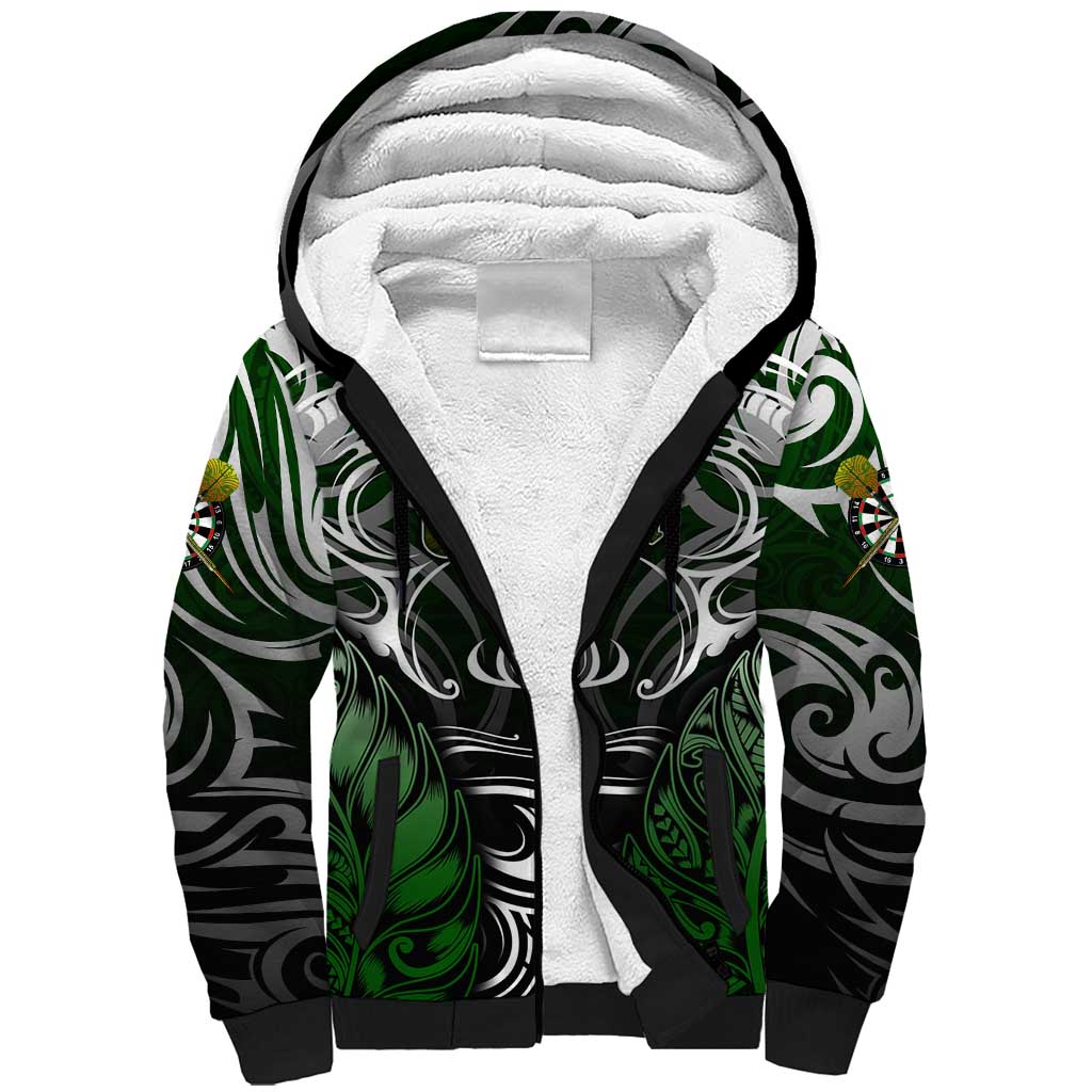Personalised Warriors Maori Darts Sherpa Hoodie New Zealand Darts Silver Fern