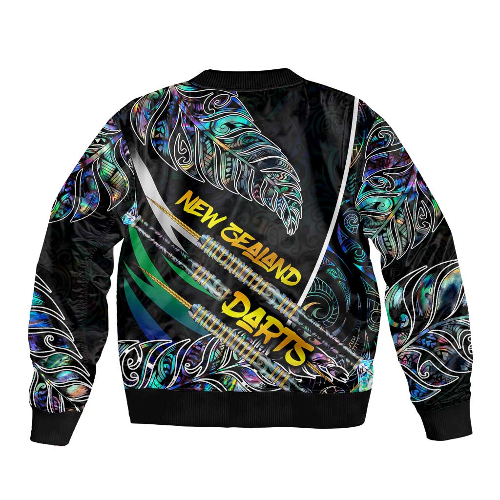 Personalised New Zealand Darts Bomber Jacket NZ Paua Shell Maori Fern