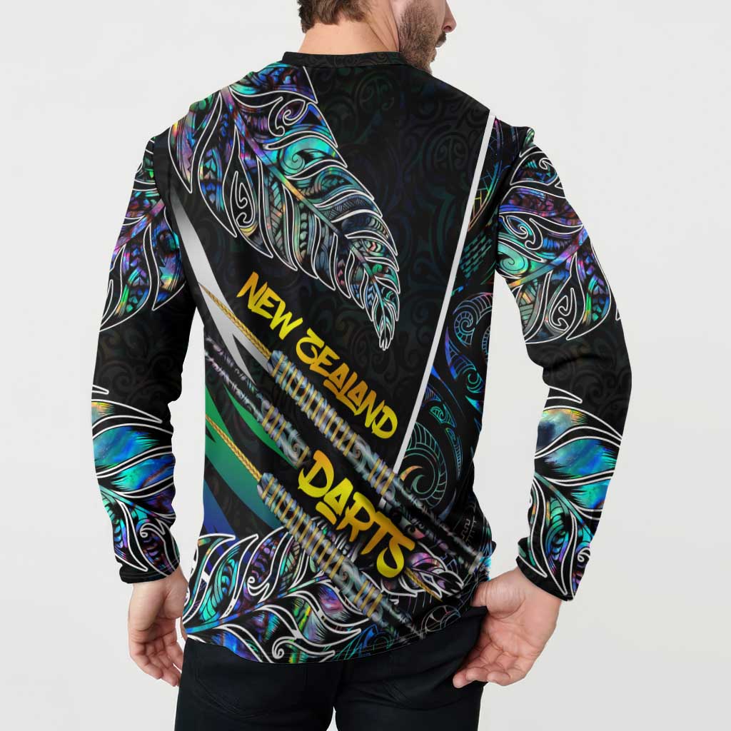Personalised New Zealand Darts Button Sweatshirt NZ Paua Shell Maori Fern