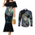 Personalised New Zealand Darts Couples Matching Mermaid Dress and Long Sleeve Button Shirt NZ Paua Shell Maori Fern