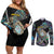 Personalised New Zealand Darts Couples Matching Off Shoulder Short Dress and Long Sleeve Button Shirt NZ Paua Shell Maori Fern
