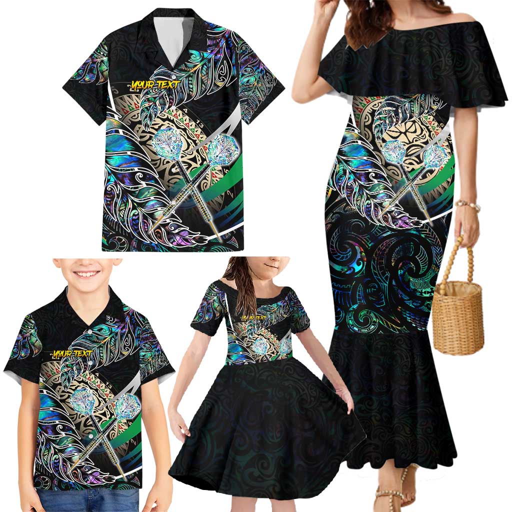 Personalised New Zealand Darts Family Matching Mermaid Dress and Hawaiian Shirt NZ Paua Shell Maori Fern