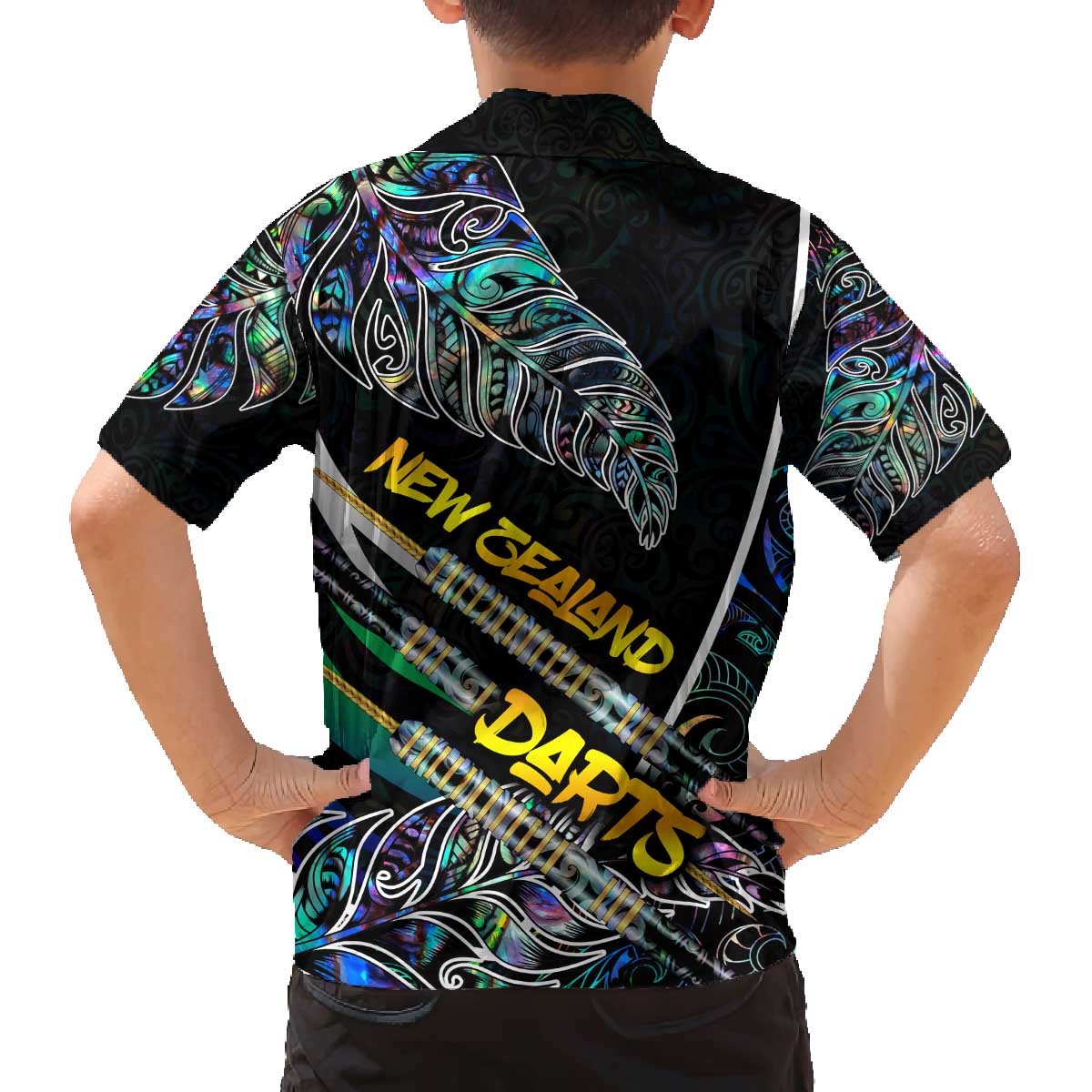 Personalised New Zealand Darts Family Matching Off The Shoulder Long Sleeve Dress and Hawaiian Shirt NZ Paua Shell Maori Fern