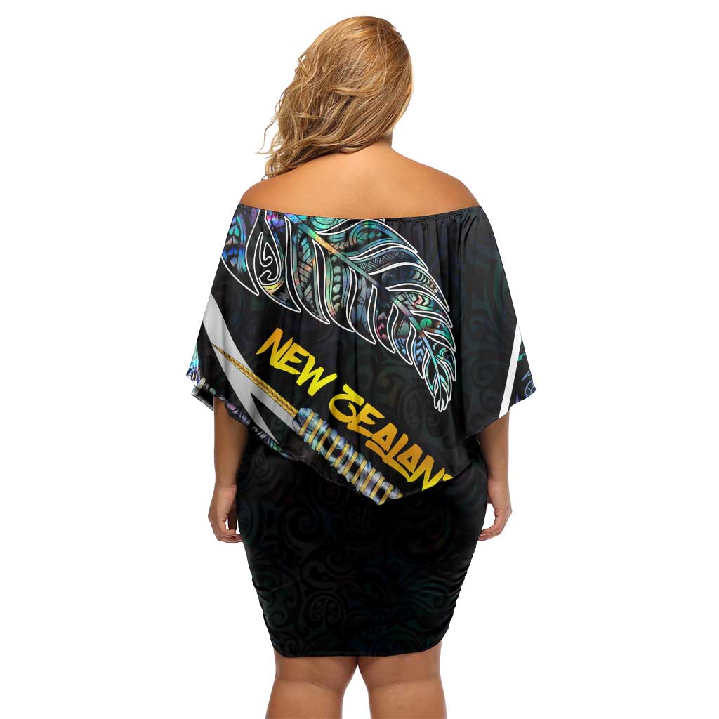 Personalised New Zealand Darts Family Matching Off Shoulder Short Dress and Hawaiian Shirt NZ Paua Shell Maori Fern