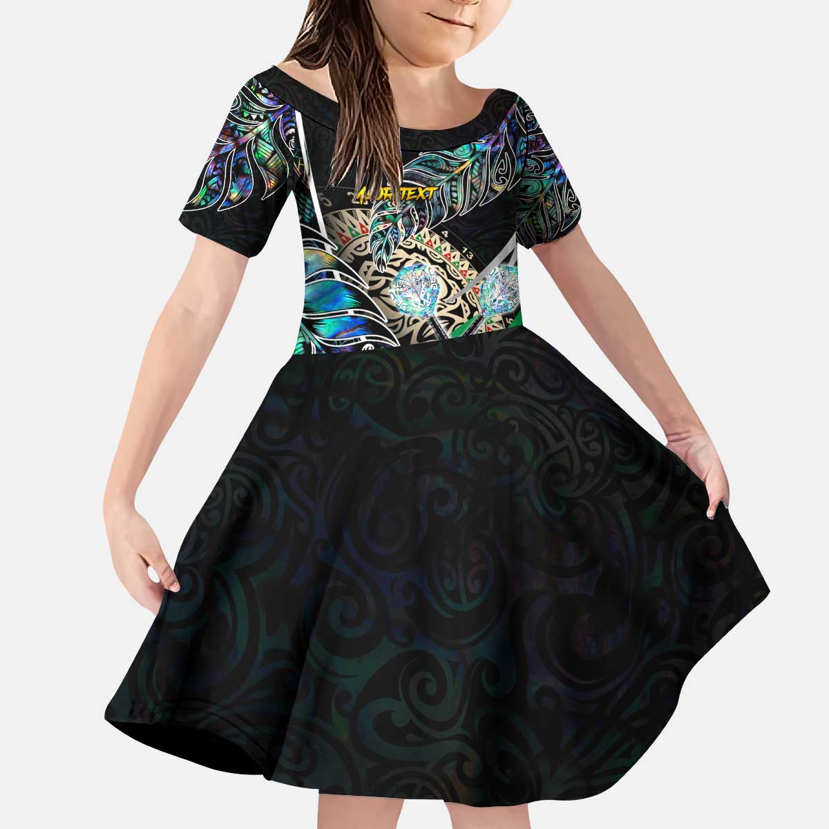Personalised New Zealand Darts Kid Short Sleeve Dress NZ Paua Shell Maori Fern