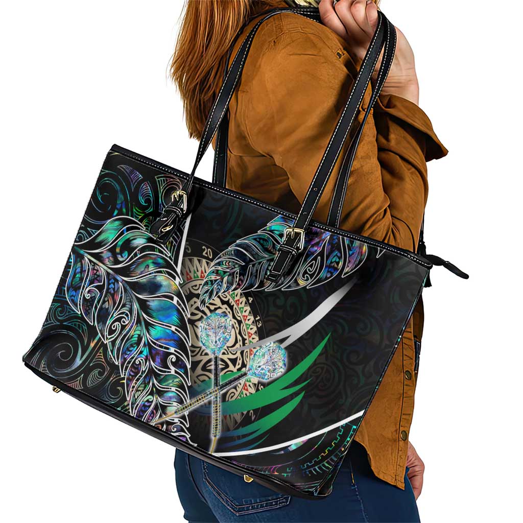 New Zealand Darts Leather Tote Bag NZ Paua Shell Maori Fern
