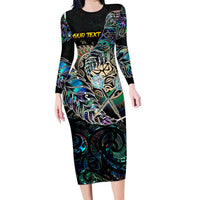 Personalised New Zealand Darts Long Sleeve Bodycon Dress NZ Paua Shell Maori Fern