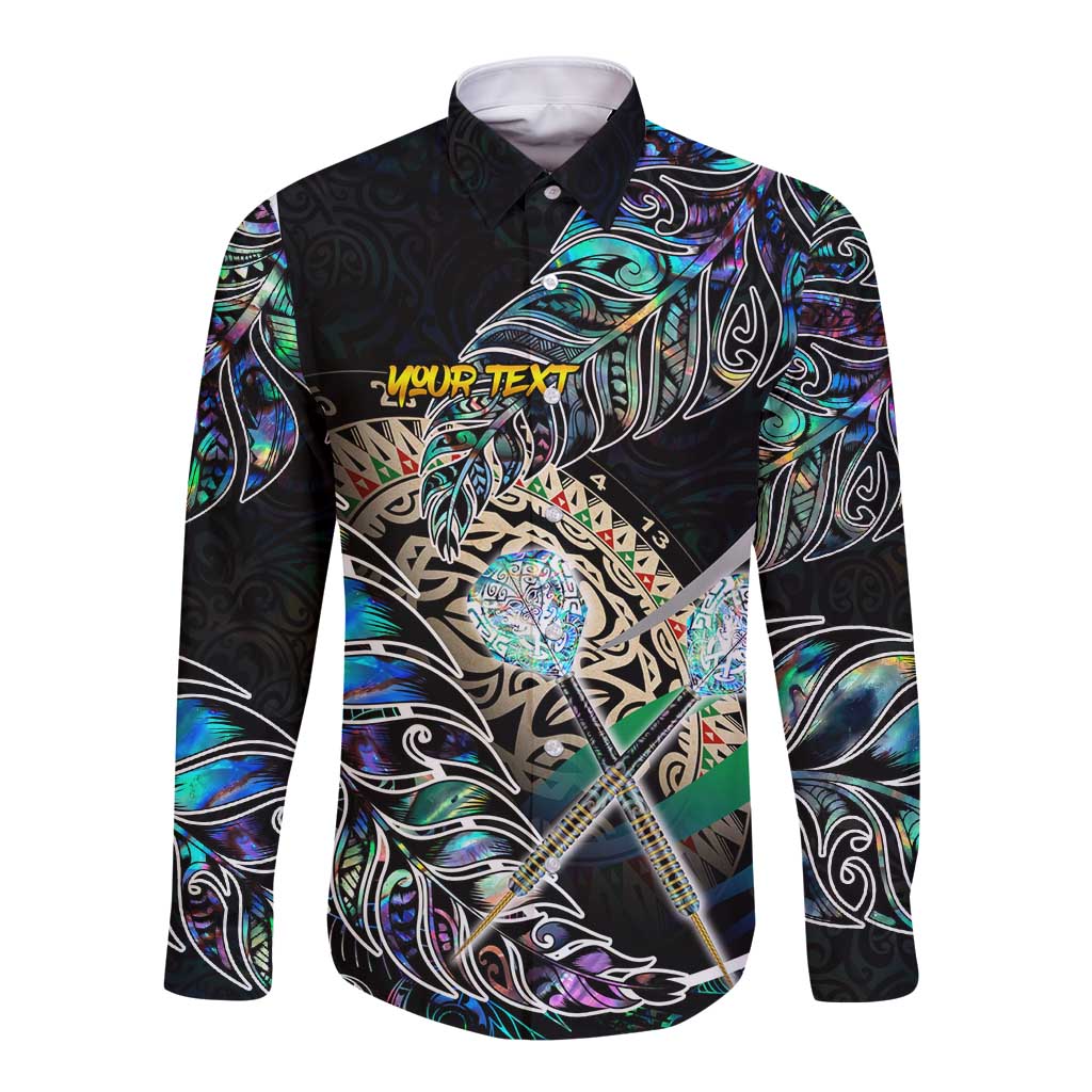 Personalised New Zealand Darts Long Sleeve Button Shirt NZ Paua Shell Maori Fern