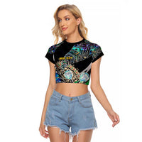 Personalised New Zealand Darts Raglan Cropped T Shirt NZ Paua Shell Maori Fern