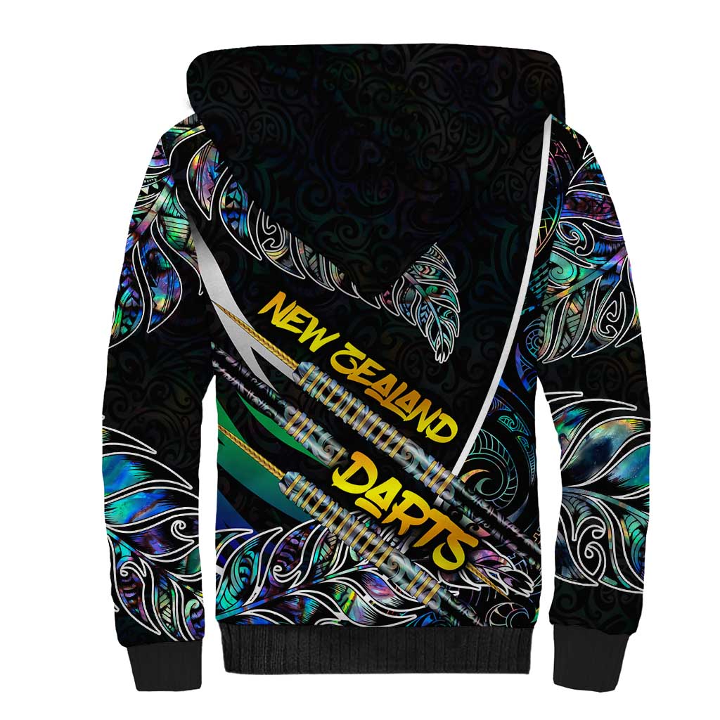 Personalised New Zealand Darts Sherpa Hoodie NZ Paua Shell Maori Fern