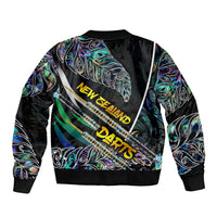 Personalised New Zealand Darts Sleeve Zip Bomber Jacket NZ Paua Shell Maori Fern