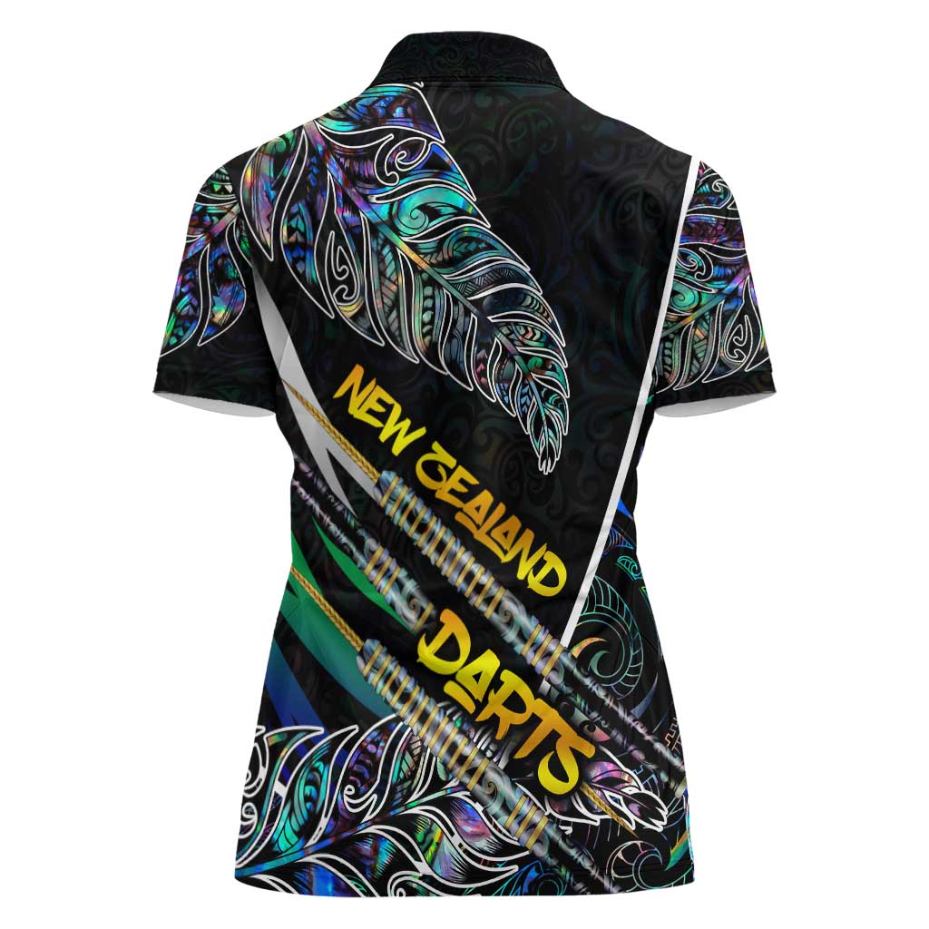 Personalised New Zealand Darts Women Polo Shirt NZ Paua Shell Maori Fern