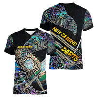 Personalised New Zealand Darts Women V-Neck T-Shirt NZ Paua Shell Maori Fern