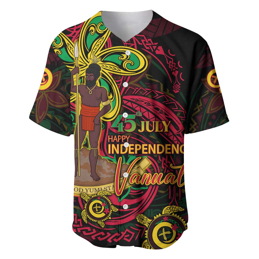 Custom Vanuatu 45th Independence Anniversary Baseball Jersey Flower Melanesian Namele Turtle - Polynesian Pride