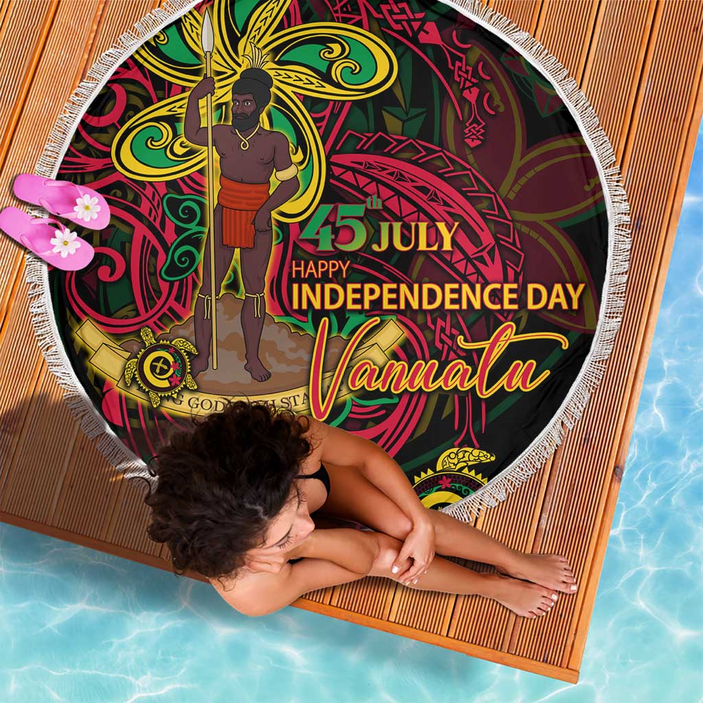 Vanuatu 45th Independence Anniversary Beach Blanket Flower Melanesian Namele Turtle - Polynesian Pride