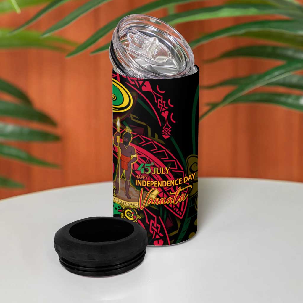 Vanuatu 45th Independence Anniversary 4 in 1 Can Cooler Tumbler Flower Melanesian Namele Turtle - Polynesian Pride