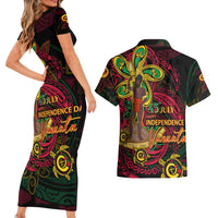Custom Vanuatu 45th Independence Anniversary Couples Matching Short Sleeve Bodycon Dress and Hawaiian Shirt Flower Melanesian Namele Turtle - Polynesian Pride