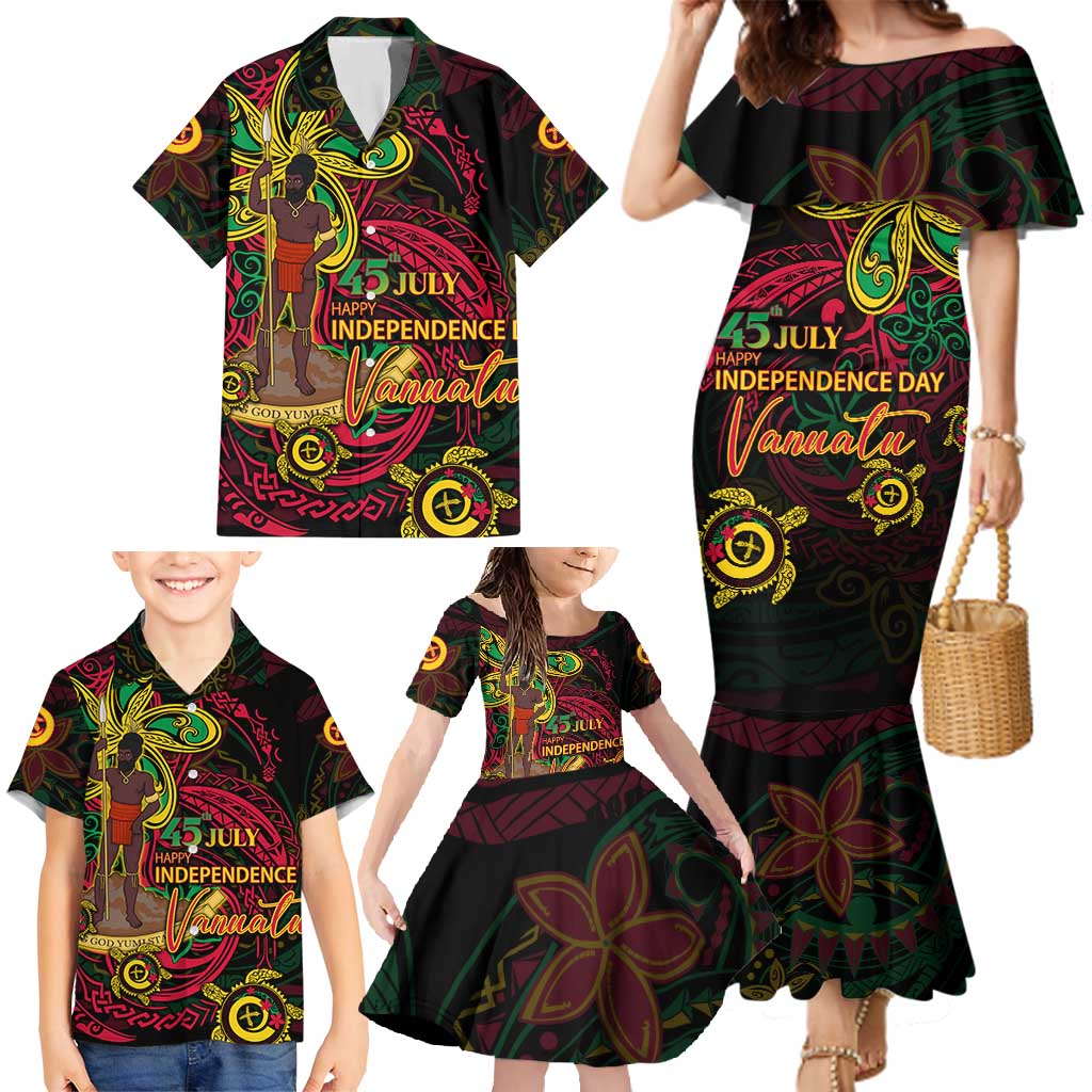 Custom Vanuatu 45th Independence Anniversary Family Matching Mermaid Dress and Hawaiian Shirt Flower Melanesian Namele Turtle - Polynesian Pride