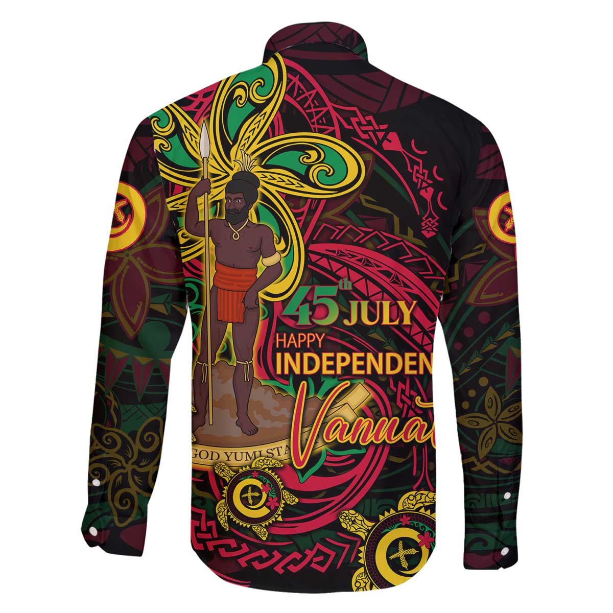 Custom Vanuatu 45th Independence Anniversary Family Matching Off The Shoulder Long Sleeve Dress and Hawaiian Shirt Flower Melanesian Namele Turtle - Polynesian Pride