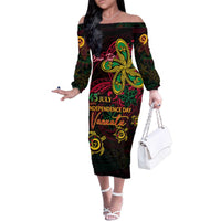 Custom Vanuatu 45th Independence Anniversary Family Matching Off The Shoulder Long Sleeve Dress and Hawaiian Shirt Flower Melanesian Namele Turtle - Polynesian Pride