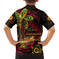 Custom Vanuatu 45th Independence Anniversary Family Matching Off Shoulder Short Dress and Hawaiian Shirt Flower Melanesian Namele Turtle - Polynesian Pride