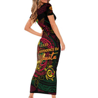 Custom Vanuatu 45th Independence Anniversary Family Matching Short Sleeve Bodycon Dress and Hawaiian Shirt Flower Melanesian Namele Turtle - Polynesian Pride