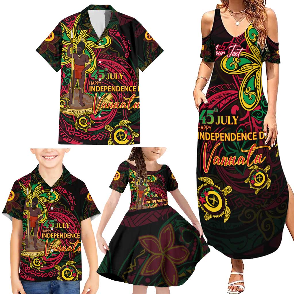 Custom Vanuatu 45th Independence Anniversary Family Matching Summer Maxi Dress and Hawaiian Shirt Flower Melanesian Namele Turtle - Polynesian Pride