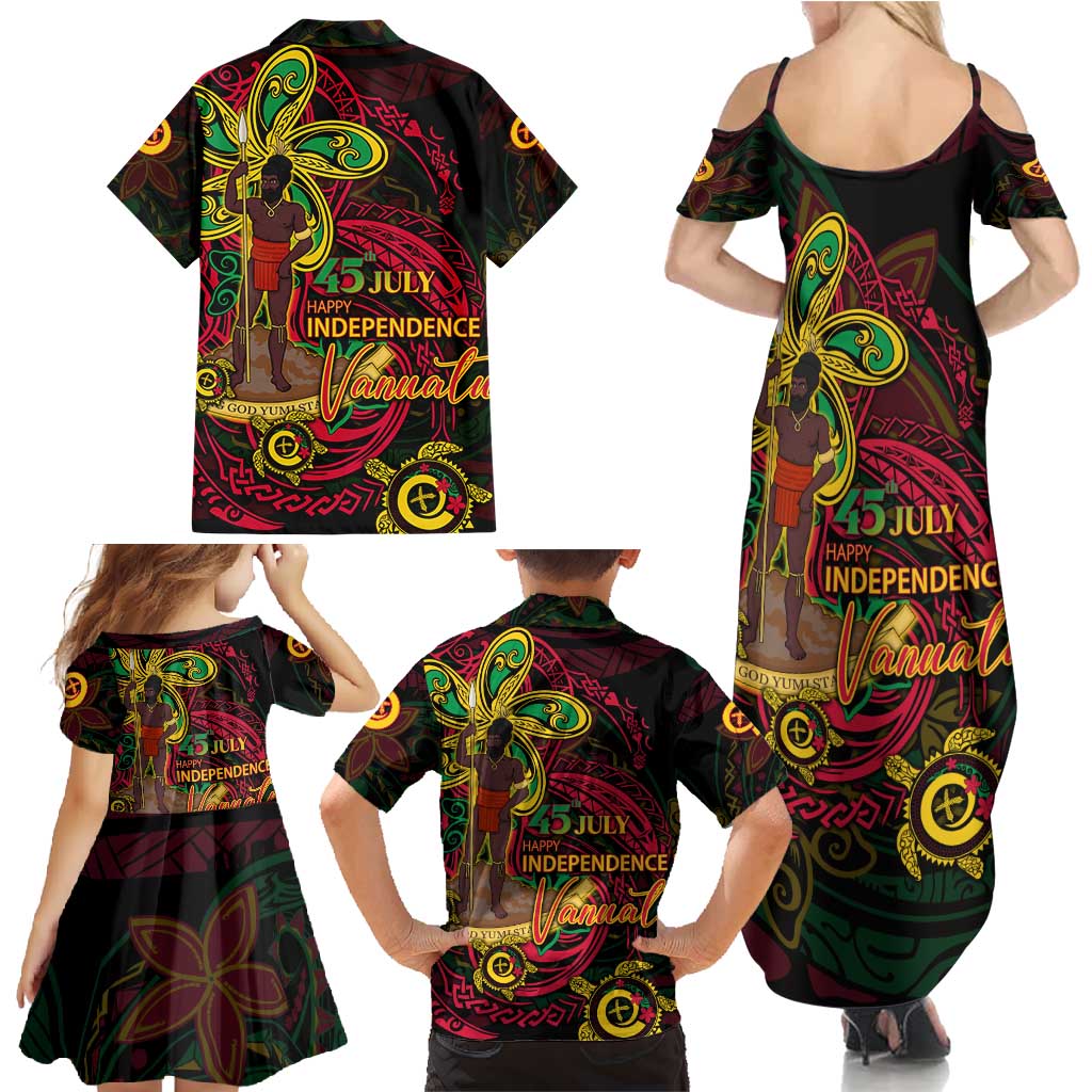 Custom Vanuatu 45th Independence Anniversary Family Matching Summer Maxi Dress and Hawaiian Shirt Flower Melanesian Namele Turtle - Polynesian Pride