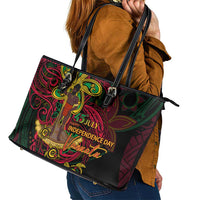 Vanuatu 45th Independence Anniversary Leather Tote Bag Flower Melanesian Namele Turtle - Polynesian Pride