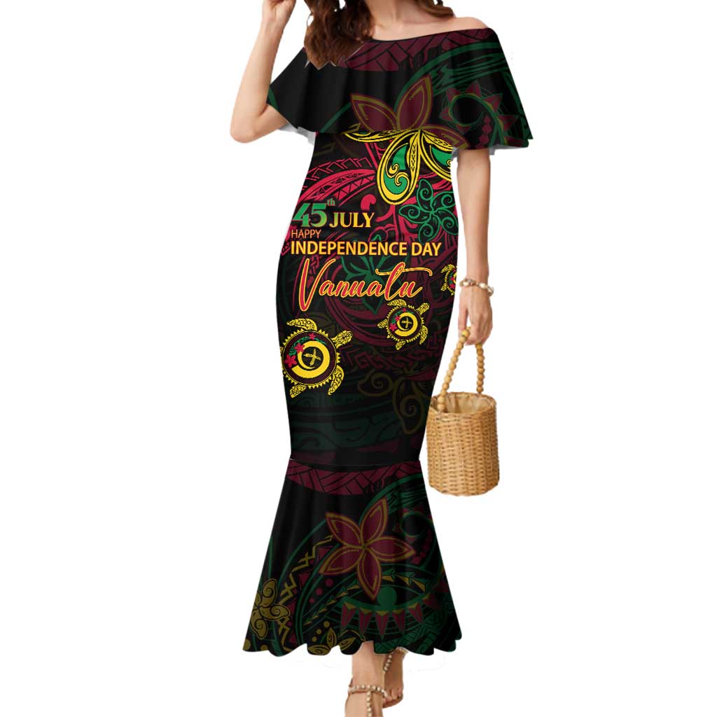 Custom Vanuatu 45th Independence Anniversary Mermaid Dress Flower Melanesian Namele Turtle - Polynesian Pride