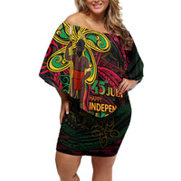 Custom Vanuatu 45th Independence Anniversary Off Shoulder Short Dress Flower Melanesian Namele Turtle DT02 Women Black - Polynesian Pride