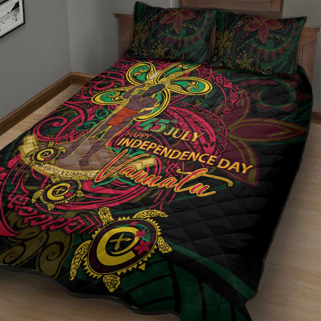 Vanuatu 45th Independence Anniversary Quilt Bed Set Flower Melanesian Namele Turtle - Polynesian Pride