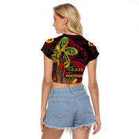 Custom Vanuatu 45th Independence Anniversary Raglan Cropped T Shirt Flower Melanesian Namele Turtle - Polynesian Pride