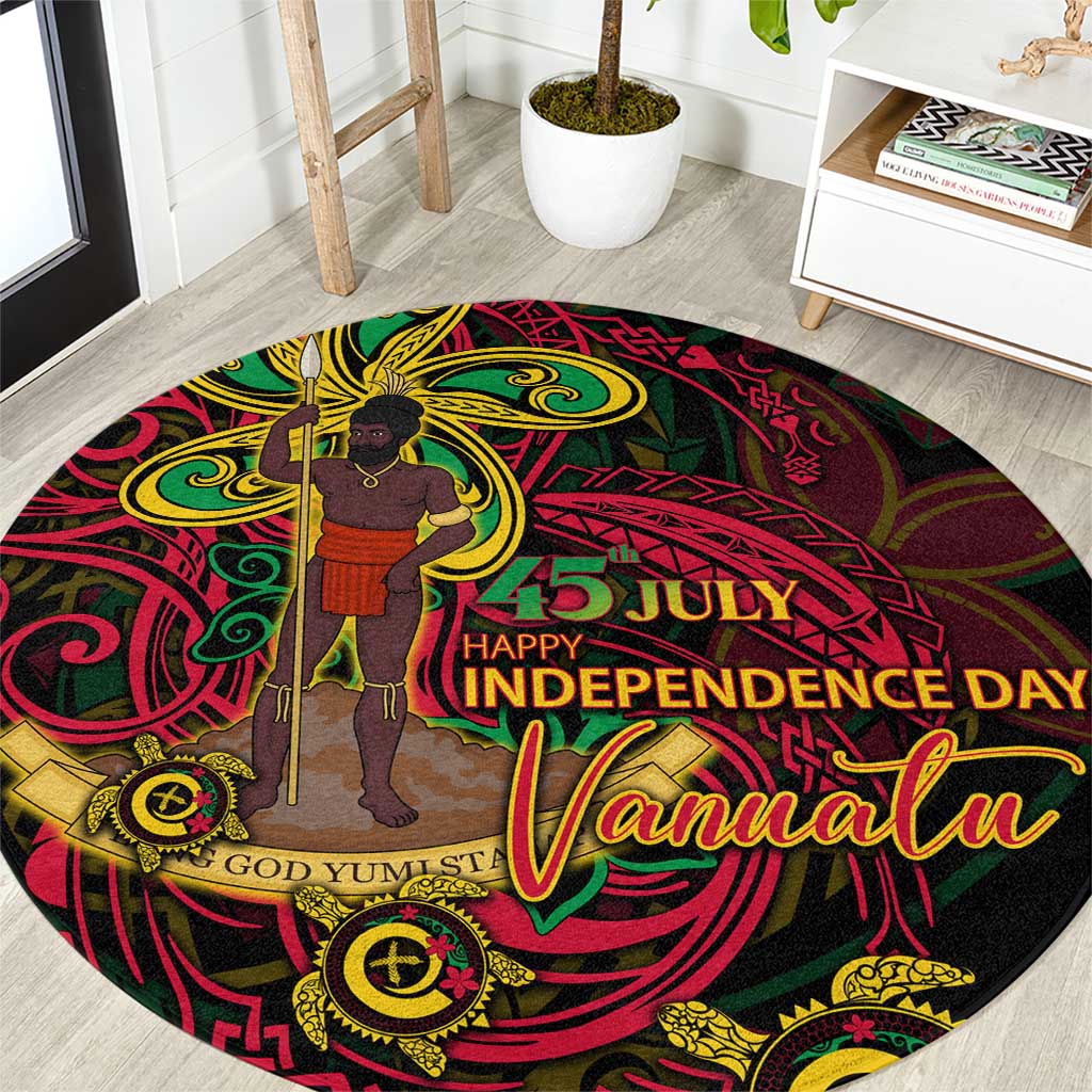 Vanuatu 45th Independence Anniversary Round Carpet Flower Melanesian Namele Turtle - Polynesian Pride