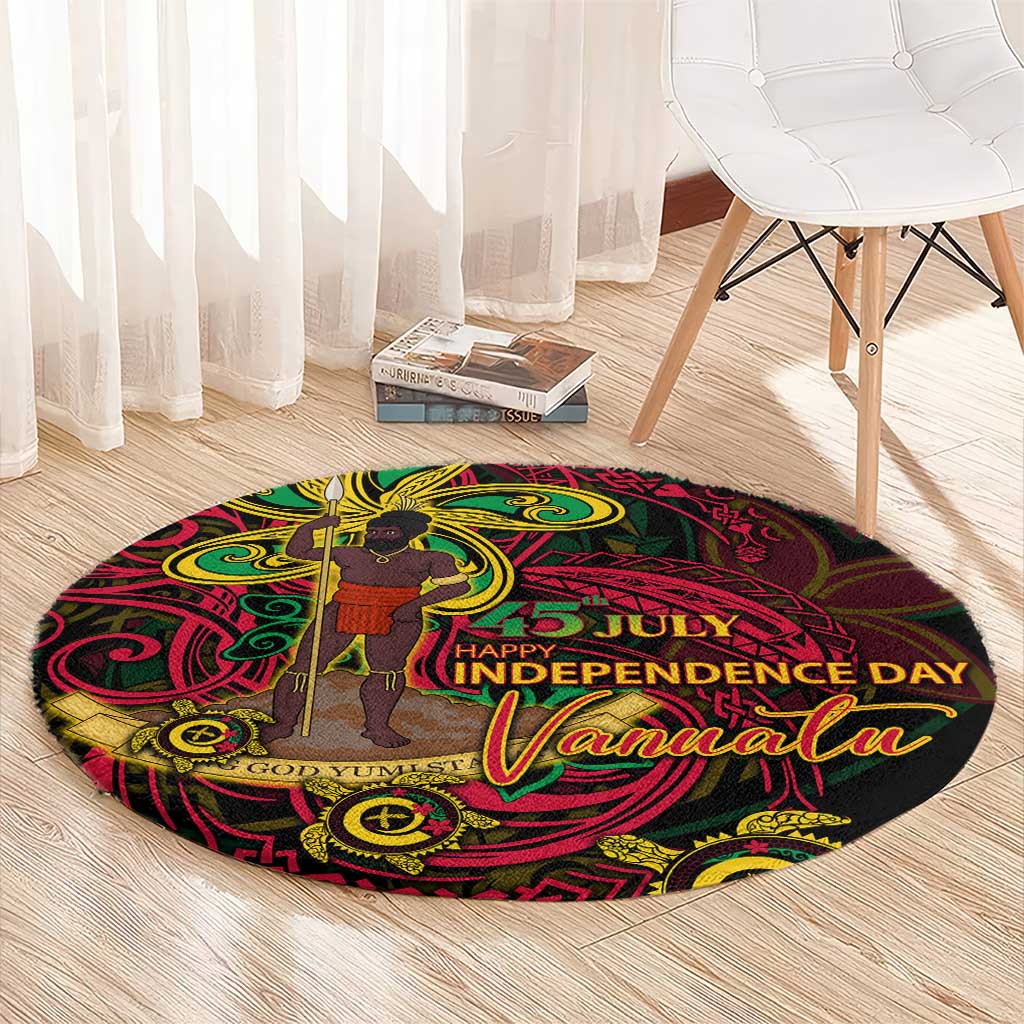 Vanuatu 45th Independence Anniversary Round Carpet Flower Melanesian Namele Turtle - Polynesian Pride