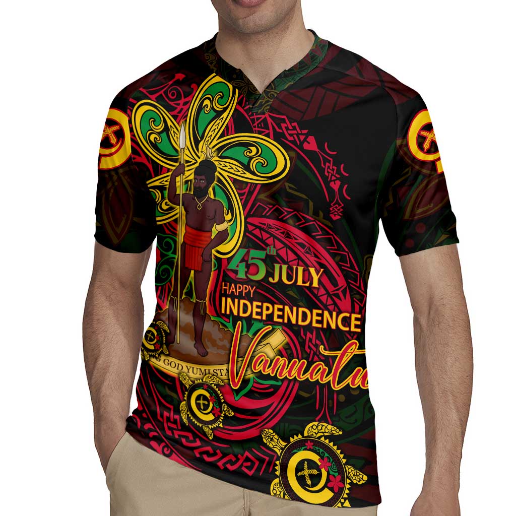 Custom Vanuatu 45th Independence Anniversary Rugby Jersey Flower Melanesian Namele Turtle - Polynesian Pride