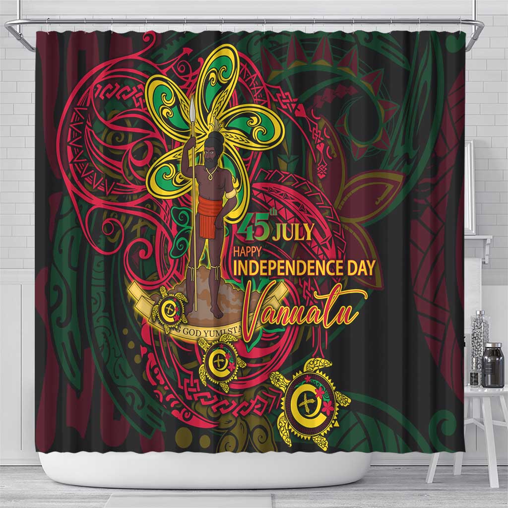 Vanuatu 45th Independence Anniversary Shower Curtain Flower Melanesian Namele Turtle - Polynesian Pride