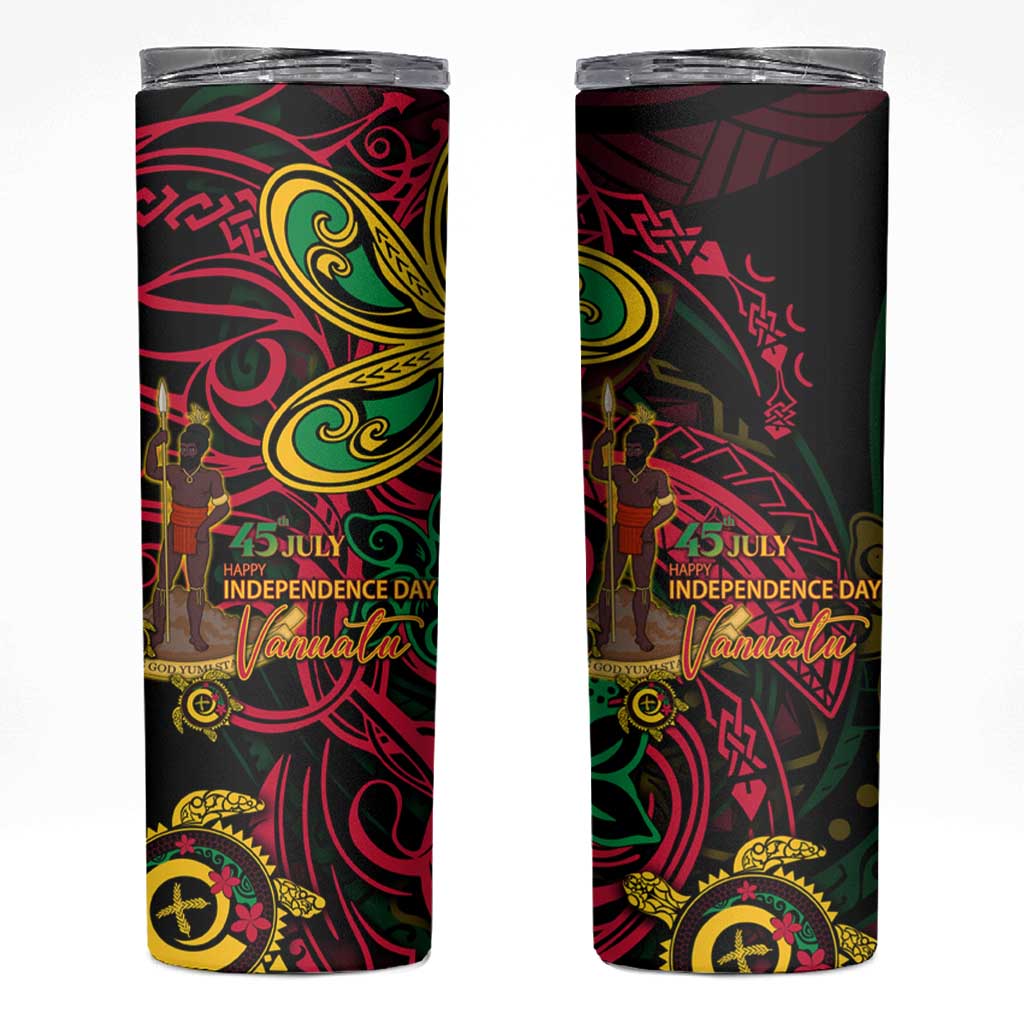 Vanuatu 45th Independence Anniversary Skinny Tumbler Flower Melanesian Namele Turtle - Polynesian Pride