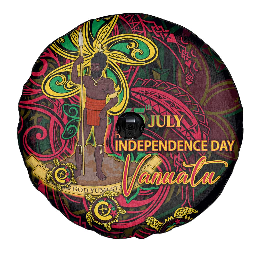 Vanuatu 45th Independence Anniversary Spare Tire Cover Flower Melanesian Namele Turtle - Polynesian Pride